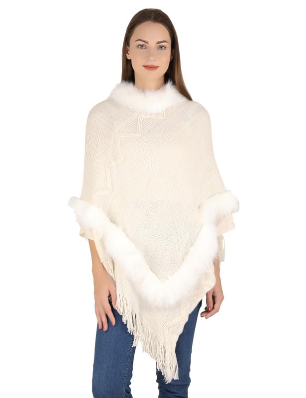 MANRA Women Woolen Round-Neck Solid Fur Cape Poncho for Winter Wear (SC 32)-image-25