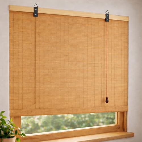 Persianas Enrollables De Bambú Natural, Estor Enrollable Y Cortina De Bambú con Accesorios, 85% Blackout, para Ventanas, Puertas Y Balcón, Persianas De Bambú para Exterior(65x80cm)