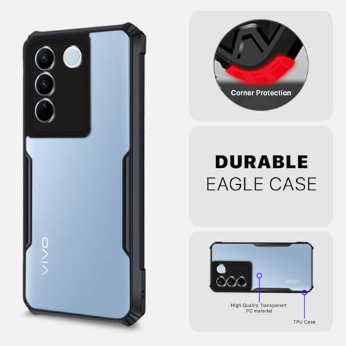 Image of Outlouders Back Cover for Vivo V27 5G /Vivo V27 Pro 5G | Ultra Hybrid Transparent | Full Camera Protection | Raised Edge | Crystal Clear Bumper Case(Black)