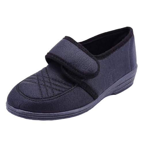 JOMIX Zapatillas de Casa Mujer con Cierre de contacto calzados Ortopédico Anatómico Zapatos Ergonómico para Pies Hinchados Juanetes Pantuflas Suela Antideslizante Ligeras y Cómodas ITD2516 Negro 38