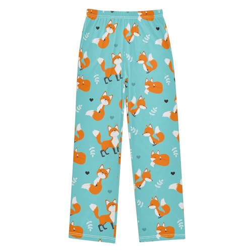 Cute Fox Love Boys Long Pants Soft Trousers Elastic Waist Kids Lounge Bottoms with Pockets S-XL