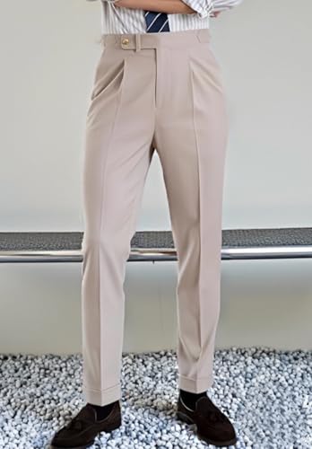 Men's Slim Fit High Waist Straight Dress Pants Formal Iron Free Lightweight Wedding Trousers for Men2