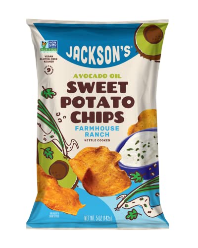 Jackson’s Sweet Potato Farmhouse Ranch Kettle Chips Made With Premium Avocado Oil (5 Oz, Pack Of 7) - Allergen-Friendly, Gluten Free, Peanut Free, Vegan, Paleo Friendly - Shark Tank Product #TOP21
