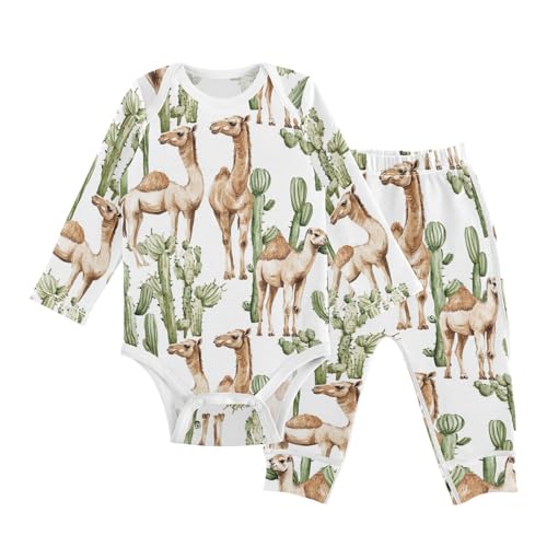 vvfelixl Baby Bodysuits Pants Sets Cute Camels Cacti Long Sleeve Baby Onesie Clothes for Boys Girls 3-6M