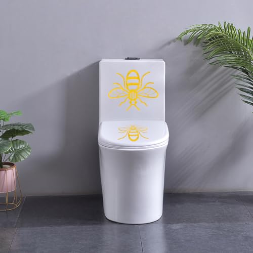 Honeybee DIY Acrylic Toilet Cover Sticker Decals,Flower Leaf Bird Waterproof Toilet Lid Tank Seat Decals Cistern Self-Adhesive Bathroom Wall Sticker(Golden)