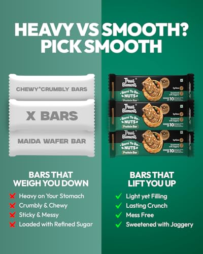 Image of True Elements Born To Be Nuts Protein Bar 50gm - Crunchy Protein Bar | 10g Protein + 7g Fibre | Sweetened with Jaggery | Healthy Protein Snack