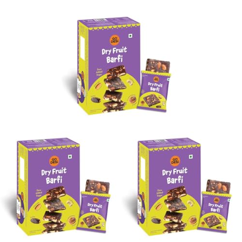 Image of GO DESi Dry Fruits Barfi, 400 grams Burfi, 20 Individually Wrapped Burfi, Dates Bar, Indian Mithai, Indian Sweets Gift Pack, Healthy Snacks Sweets, No Added Sugar (Pack of 3)