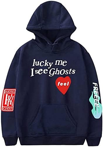 DELIMITE 3D Print Pullover Boy's Hoodie Lucky Me I See Ghosts Hooded Sweatshirts Pullover Hoodies Unisex Hoodies (Color : 5252 Navy, Size : XXS)