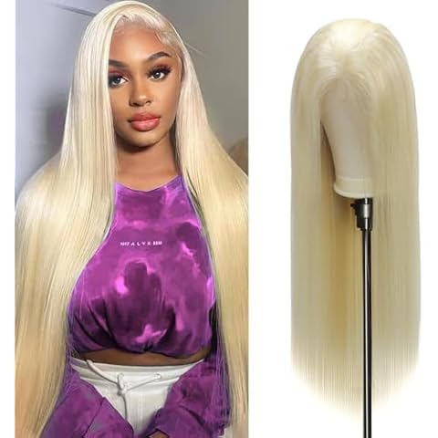 XFMF 613 Lace Front Wig Human hair, 13x4 Blonde Straight Lace Front Wigs Human Hair 613 HD Lace Frontal Wig 180% Density, Lace Front Wigs Human Hair Pre Plucked With Baby Hair (22 inch) Cover