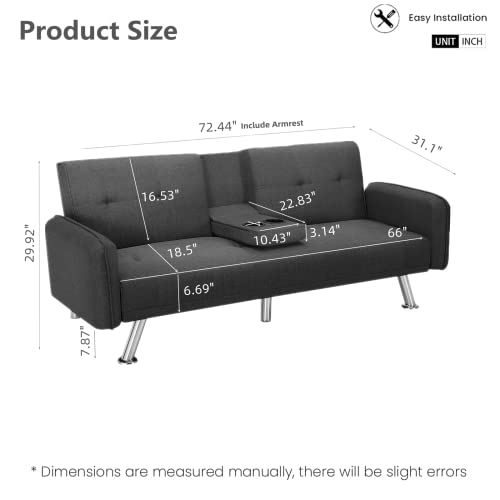 Dklgg Futon Sofa Bed Convertible Sofa Couch, Modern Loveseat Sleeper Futon Couch With 2 Cup Holders, Convertible Folding Sofa Bed Small Couch For Living Room, Bedroom, Apartment Or Dorm #TOP1