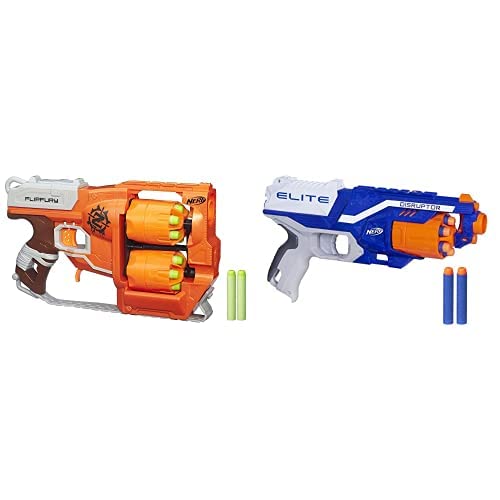 Nerf Zombie Strike Flipfury Blaster 2 Flipping 6-Dart Drums & Disruptor Elite Toy Gun Blaster 6-Dart Rotating Drum,Slam Fire,Includes 6 Official Elite Darts,Multicolor