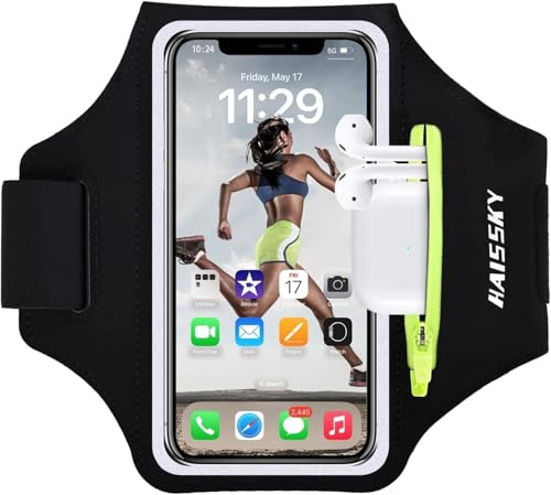Handy Armband Joggen Sportarmband Mit Kopfhörer SchlüsselTasche, Handyhalterung Arm Joggen Handy Armbänder mit Kartenschlitz für iPhone 16 Pro Max/15 Pro/14/13 Pro/12 Plus,Handytasche Running Zubehör
