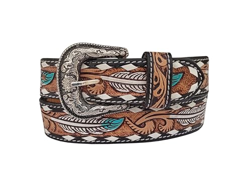 Kids Western Belt Tooled Hand Finished Genuine Leather Belt For Petite Women, Girls and Boys with Buckstich 40IS0022