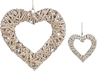 Two Wicker Heart Hanging Decorations - Medium & Small. 2 Hearts.