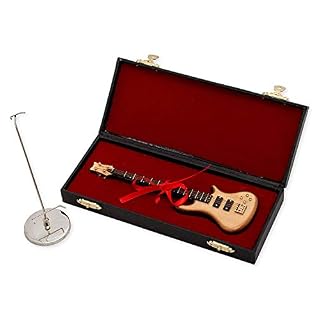 Broadway Gift Natural Wood Bass Electric Guitar with Case and Stand Replica Figurine 7 Inch - Les Beatles, Paul McCartney, John Lennon, RIngo Starr, George Harrison