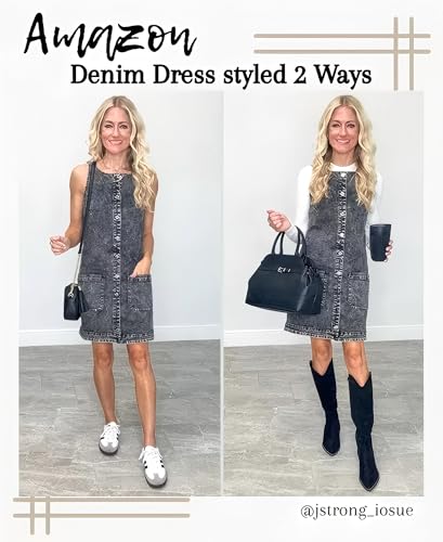Image of Yousify Womens Casual Sleeveless Denim Overalls Dresses Button Down Summer Jean Mini Dress 2025 Trendy Romper With Pockets