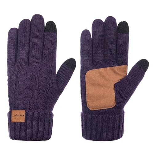 Winter Gloves Women Cold Weather, Gloves for Women Warm Wool Knit with Thermal Thinsulate Lined, Touchscreen Gloves Anti-Slip, Purple, One size