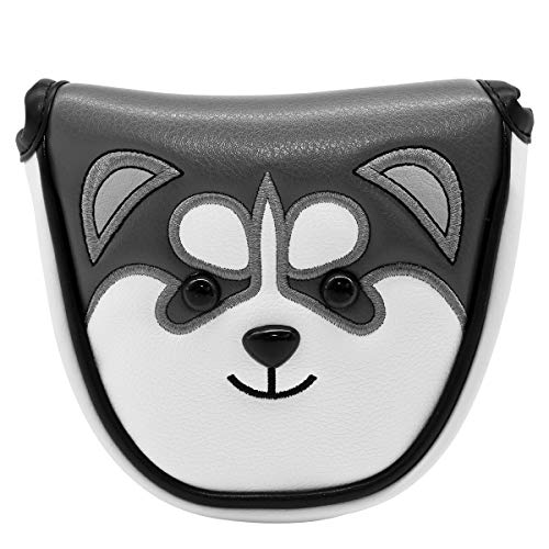 Funny Husky Dog White Mallet Putter Cover Headcover Head Cover Magnetic Thick PU Leather Golf Accessories for Men Women fits Odyssey Scotty Cameron Ping Taylor Made