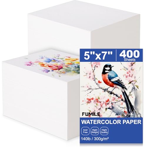 400 Sheets 5x7 Inch Watercolor Paper Bulk, 140lb /300GSM White Cold Press Water Color Paper for Kids Adults Artists. Thick Cotton Bulk Watercolor Papers for Art Supplies
