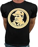 Gold Print Graphic T-Shirt Iconic El Chapo Portrait Design Casual Streetwear Tee - Black XL