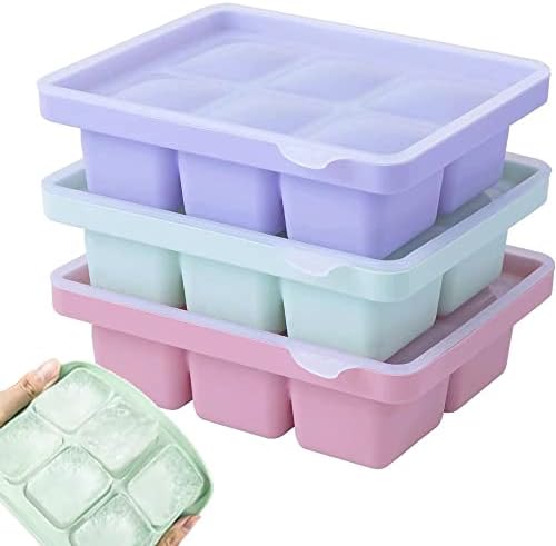 Theuwnee® 3Pcs Ice Cube Tray, Easy-Release Silicone Large Ice Moulds with Removeable Lids, Perfect for Chilled Drinks, Freezer, Baby Food, Whiskey and Cocktail, LFGB Certified and BPA Free