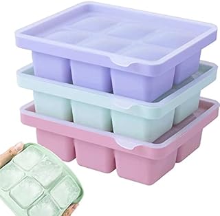 Theuwnee® 3Pcs Ice Cube Tray, Easy-Release Silicone Large Ice Moulds with Removeable Lids, Perfect for Chilled Drinks, Freezer, Baby Food, Whiskey and Cocktail, LFGB Certified and BPA Free