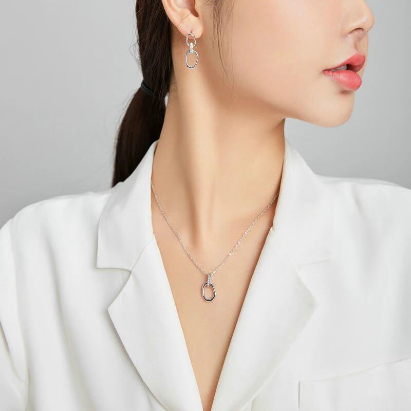 Generic Geometric Necklace Earring Buckles 925 Sterling Silver Double Button Simple CZ Jewelry For Women Jewelry SSS-0310-8