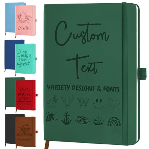 Personalised Leather Journal with 7 Engraved Designs & 8 Colors - A5/B5 Customisable Name/Text/PhotoTravel Notebook for Women Men, Business Gifts, Students, Teachers