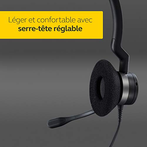 Jabra Biz 2300 - Casque Stereo supra-auriculaire Quick Disconnect - Casque Filaire avec Microphone Antibruit Pour Téléphones de Bureau Noir