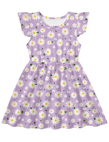RAISEVERN Toddler Dresses Girls 4t Daisy Flowers Ruffle Summer Dress Flutter Sleeve Swing Birthday Party School Outfit