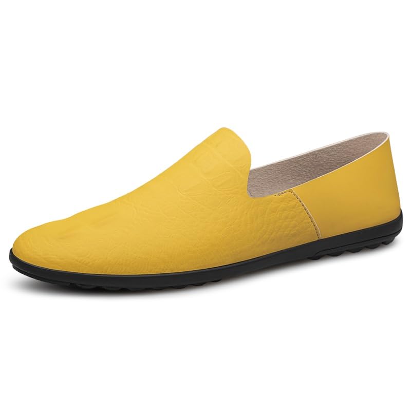 Loafers for Men Round Toe Faux Leather Loafer Shoes Flexible Anti-Slip Resistant Casual Wedding Slip On(Yellow,10)2