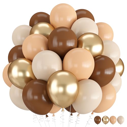 Image of Balloons Brown and Gold, 60 Packs 12 Inch Retro Brown Cream Beige Balloon Sand White Neutral Balloons Metallic Gold Balloon for Bear Birthday Baby Shower Boho Wedding Decorations