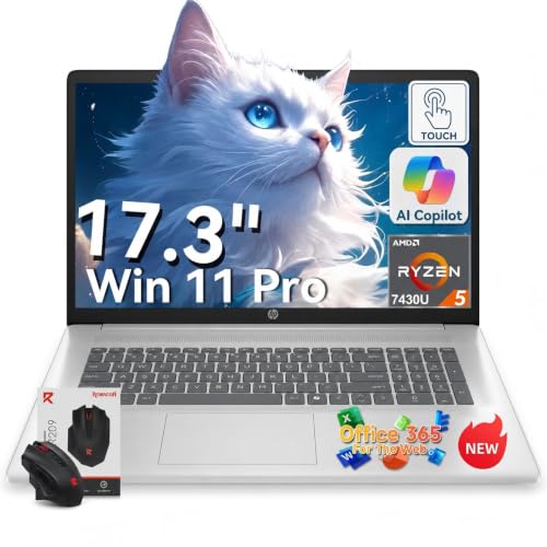 Image of HP 17 Inch Touchscreen Laptop - AMD Ryzen 5 7430U 64GB RAM 2TB SSD W11 Pro | 17.3 inch HD+ Anti-Glare Display, Wi-Fi 6, Bluetooth 5.4, Fast Charge, AI Copilot - 2026 New Laptop for Business & Student