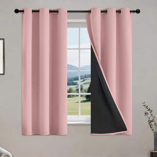 Image of COSVIYA 100% Peach Pink Blackout Curtains for Kids Room 54 Inches Length