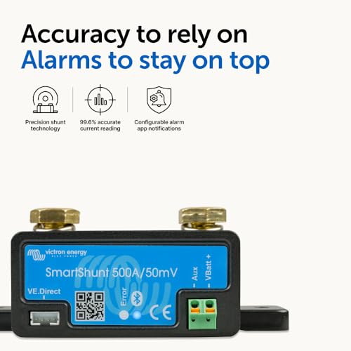 Victron Energy Smart Battery Shunt - Battery Monitor (Bluetooth) - Victron Smart Shunt with Detailed in-app Insights - 6.5V-70V, 500 amp