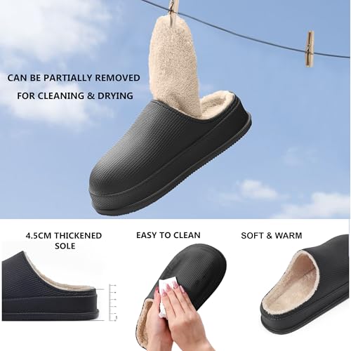 House Slippers for Women and Men, Cozy Soft Comfy Fuzzy Slip-on House Shoes Indoor/Outdoor Warm Winter Slippers with Plush Fleece Lining, Waterproof & Easy to Clean3