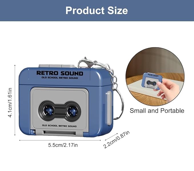 Image of ZWERLIN Retro Tape Recorder 3D Keychain with Sound | Mini Vintage Cassette Player Key Ring | Fun Novelty Gift for Men Women Kids | Pack of 1 Random Colour