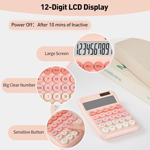 Small Desktop Calculator with LCD Large Display and Sensitive Button, Dual Solar and Battery Powered with Automatic Sleep Basic Cute Calculators for Office, School and Business (Pink) - Image 4