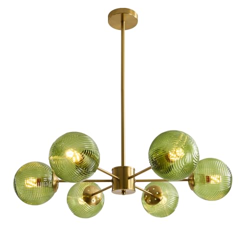 KCO Lighting 6-Light Green Glass Ceiling Pendant Light Modern Globe