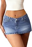 ELLEVEN Denim Mini Skirt Women,Jean Skirt Skorts for Woman Low Rise Y2k Jean Micro Summer Skirt with Shorts Underneath Cute Trendy 2026 Country Concert Outfits Blue Denim Small