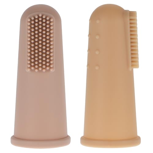 Image of Baby Finger Toothbrush with Case, Food Grade Silicone, BPA Free, 2-Pack (Dusty Lilac+Apricot)