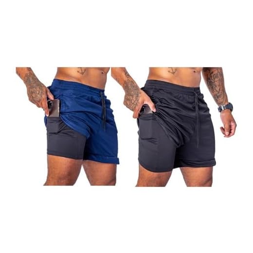 Kit 2 Shorts Duplo Masculino 2 em 1 Bermuda Dry Fit Treino Calção com Bolso Celular Academia Fitness Musculação MAXFIT (BR, Alfa, G, Regular, Regular, Azul-escuro/Preto)