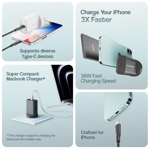 Image of Ambrane 36W Fast GaN Charger, Super Compact iPhone, Macbook Air & Android Smartphones Adapter, PD Technology for Fast Charging, Small Size Perfect for Travels For all Type C Devices (Charge i36,Black)
