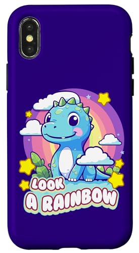 Look a Rainbow Cute Dinosaur with a Rainbow and Stars �X�}�z�P�[�X iPhone X/XS �p