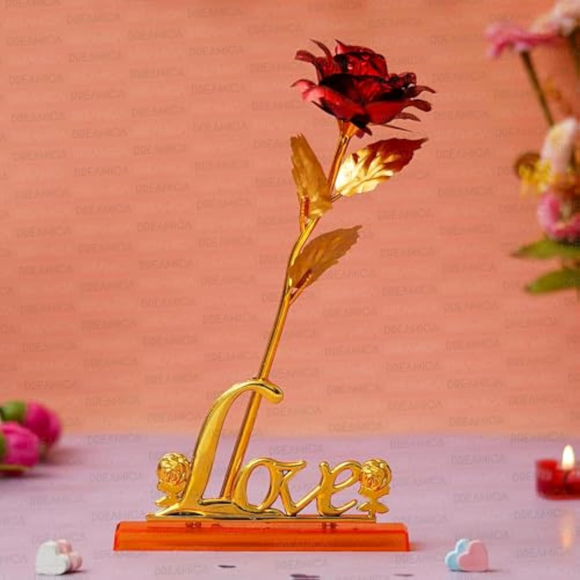 Artificial Rose with Love Stand Gift Set