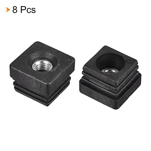Image of uxcell 8Pcs Inserts for Square Tubes with M10 Thread, for 1.26 inchx1.26 inch OD Square Tube, Square Black Plastic Plug Caster Insert Chair End Caps Furniture Leg Plug
