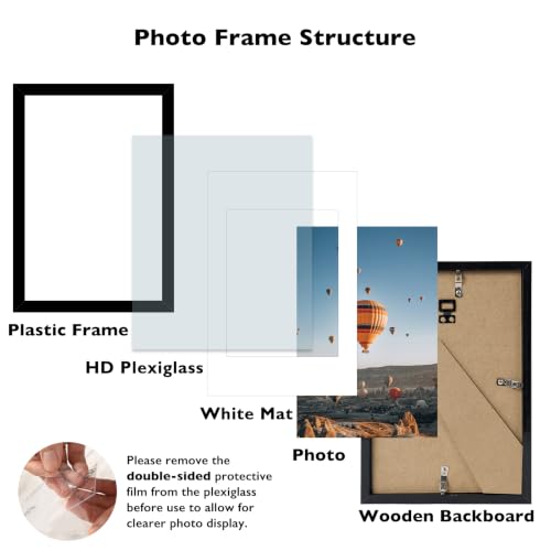 Image of JCJMY 8x12 Picture Frame Set of 2 with 6x8 Mat, Black 8 x 12 Photo Frames with Shatter Resistant Plexiglass, Display 6 x 8 with Mat or 8 by 12 Without Mat, Sturdy Wall or Tabletop Frame, 2 Pack