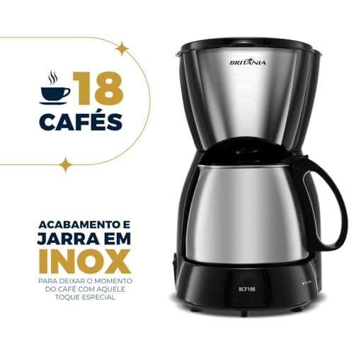 Cafeteira Britânia 18 Cafézinhos Jarra de Inox BCF19B 550W Preto 220V