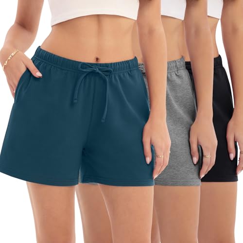 JOYLADY Womens Sleep Shorts, Cotton Lounge Pajama Shorts with Drawstring Waist, Set D-M