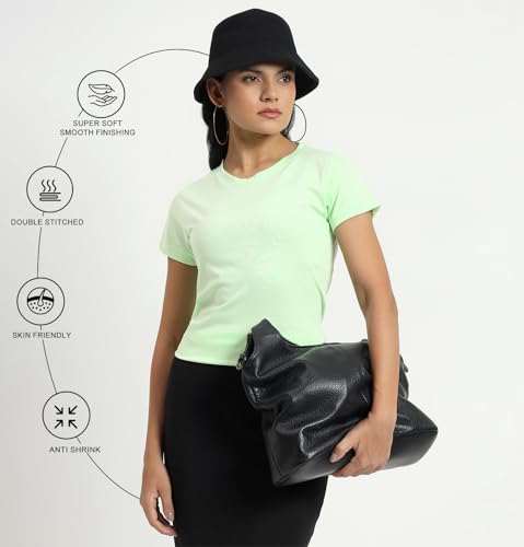 Image of Sleepynuts Women's Plain Round Neck Regular Fit Half Sleeve Cotton T Shirt
